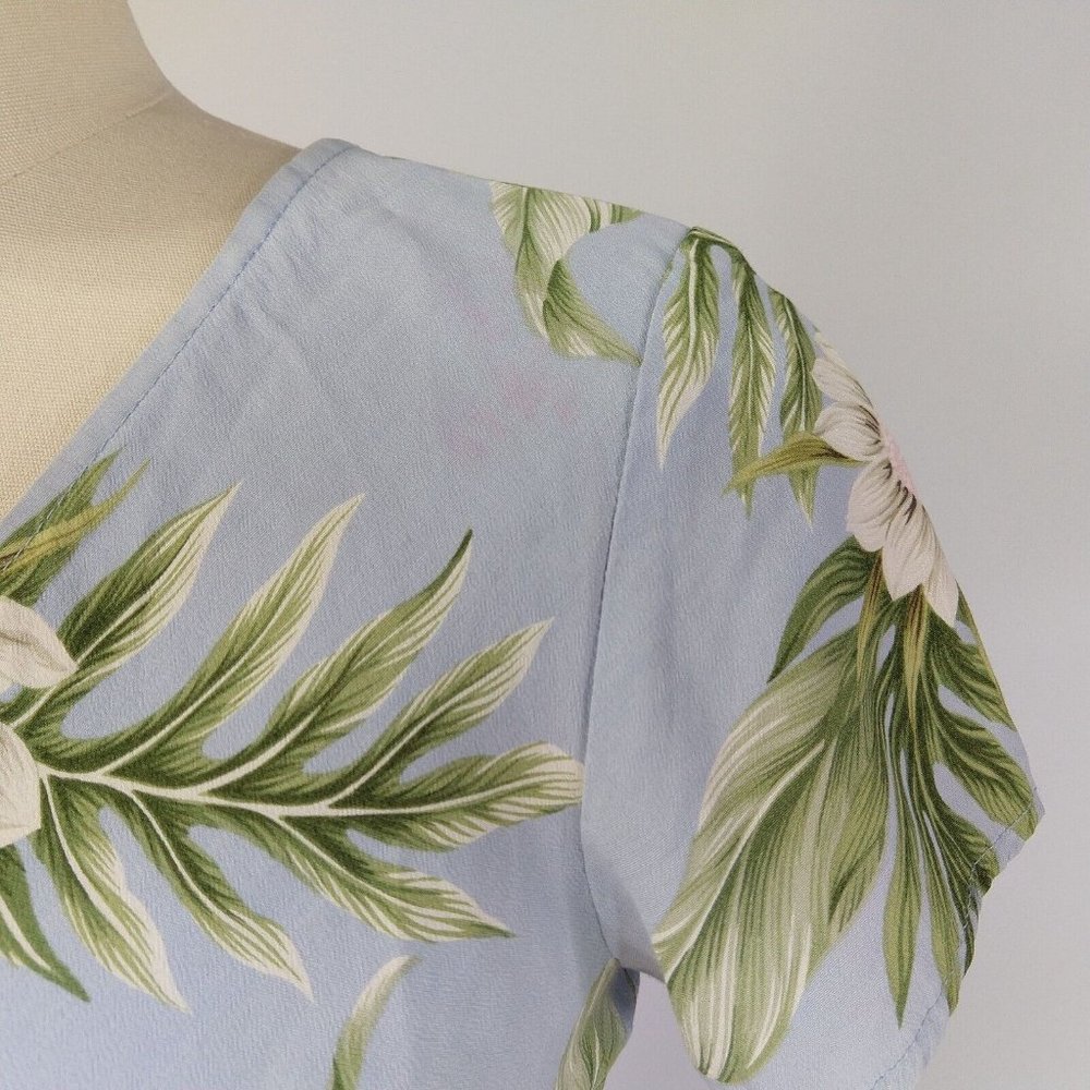 Vintage Kaua'iana Hawaiian Midi Dress Size M Petite Blue Floral Tropical *FLAWS - Picture 6 of 14